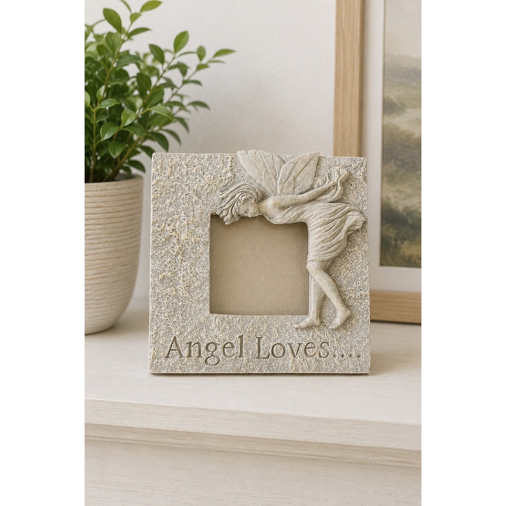 Vintage Angel‎ Loves 3D Picture Frame Roman Style Stone Cherub Tabletop Decor